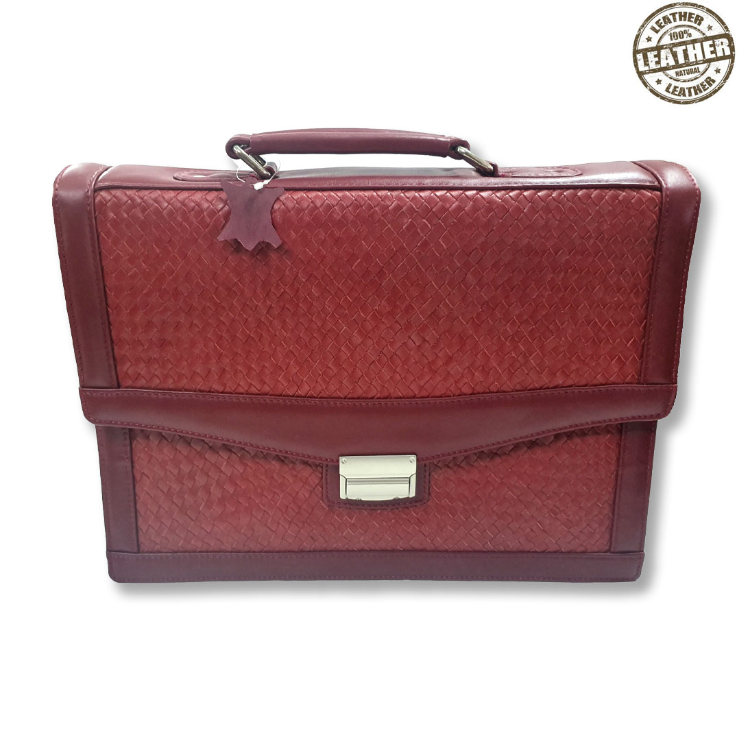 Genuine Braided Leather Briefcase/ Office Bag (Red)