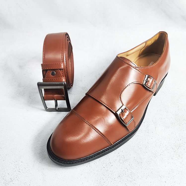 Double Monk Leather Shoes for Men