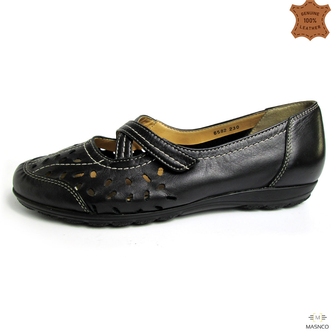 Formal Leather Shoes featuring stitching details for Women (Black)