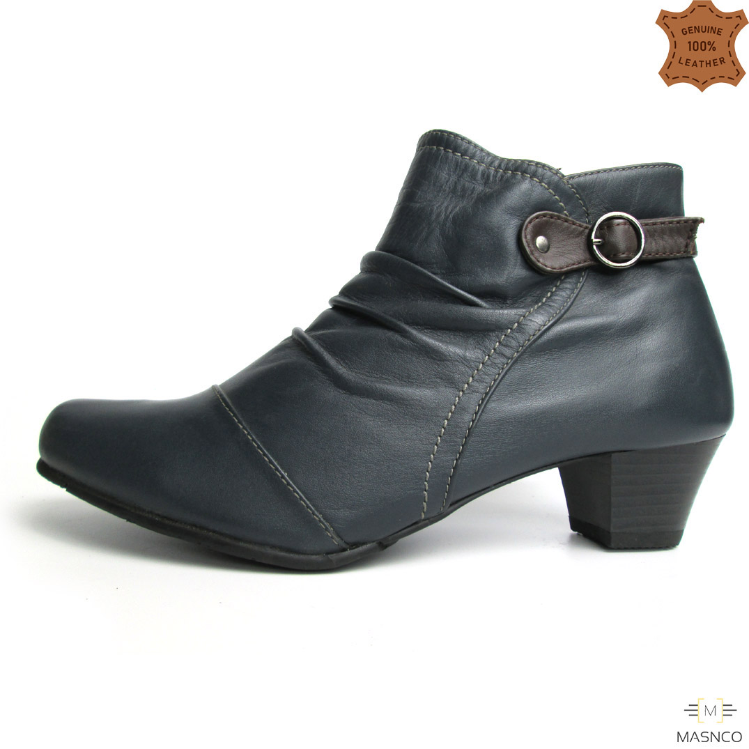 Forever Comfort® Leather Boots with Leather Straps (Navy Blue)