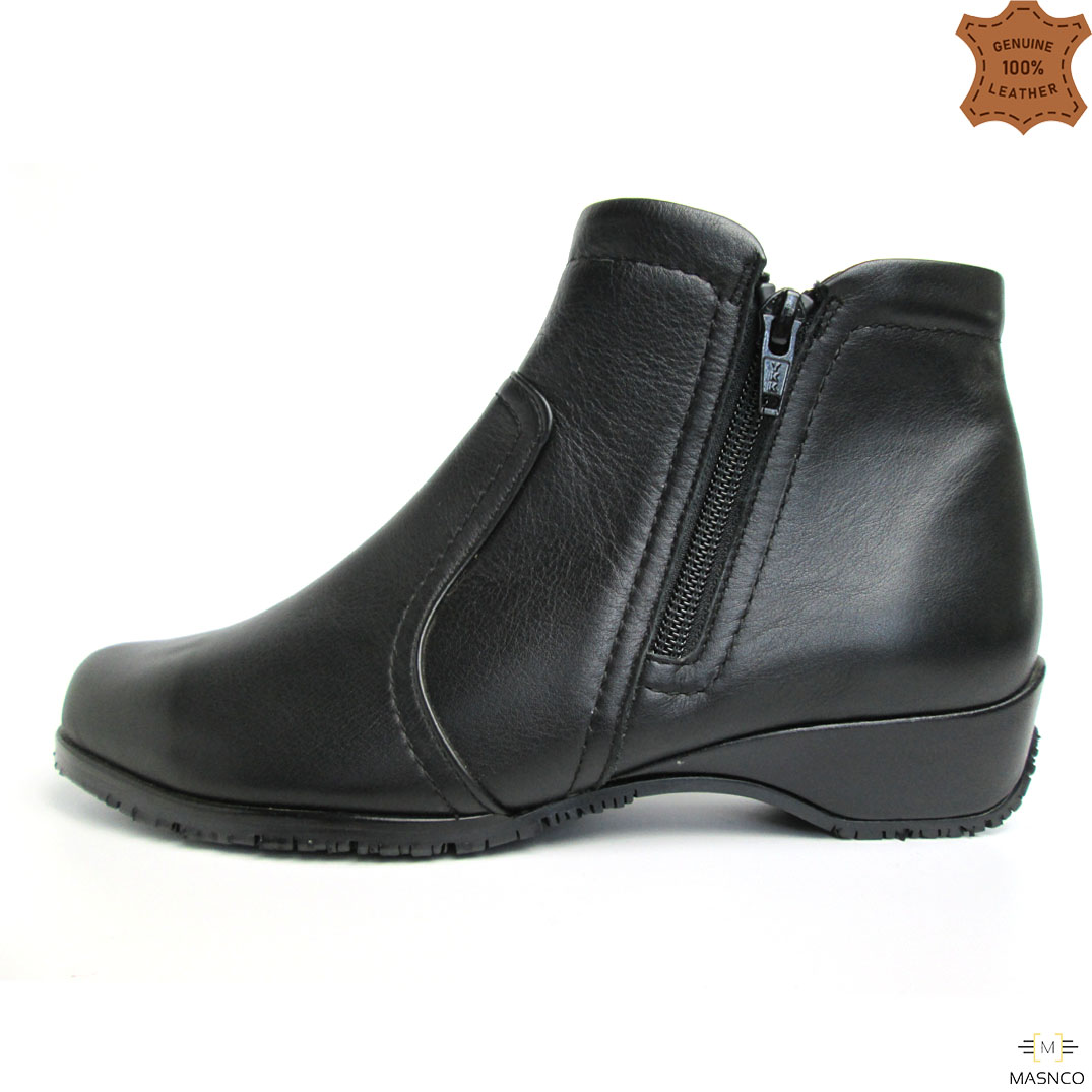 Block Heel Leather Boots For Women (Black)