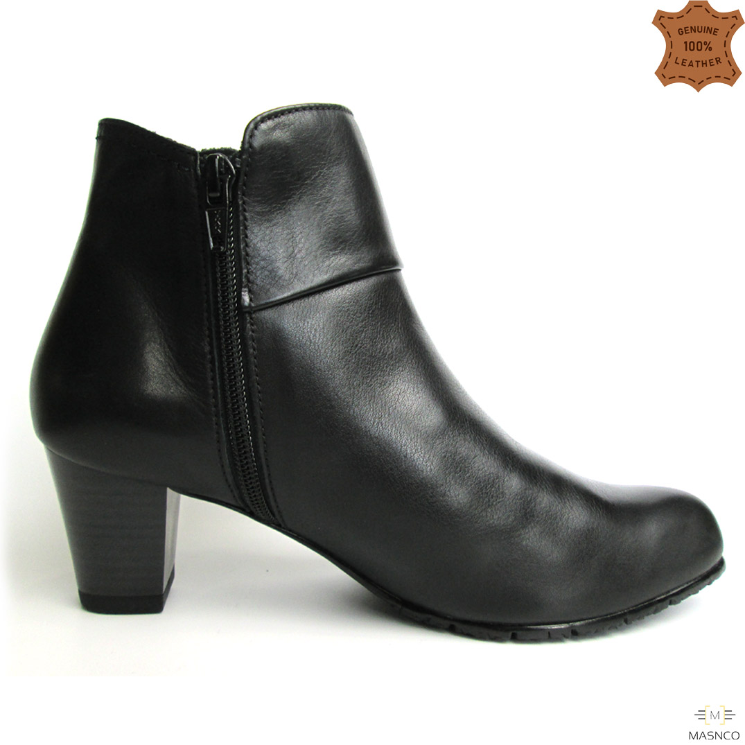 Block Heel Leather Boots (Black)