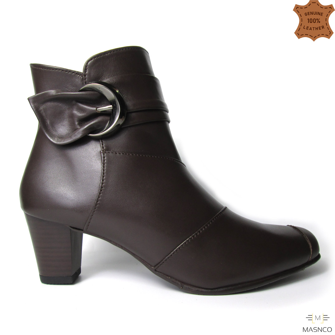 Leather Boot With Buckles for Women (Chocolate)