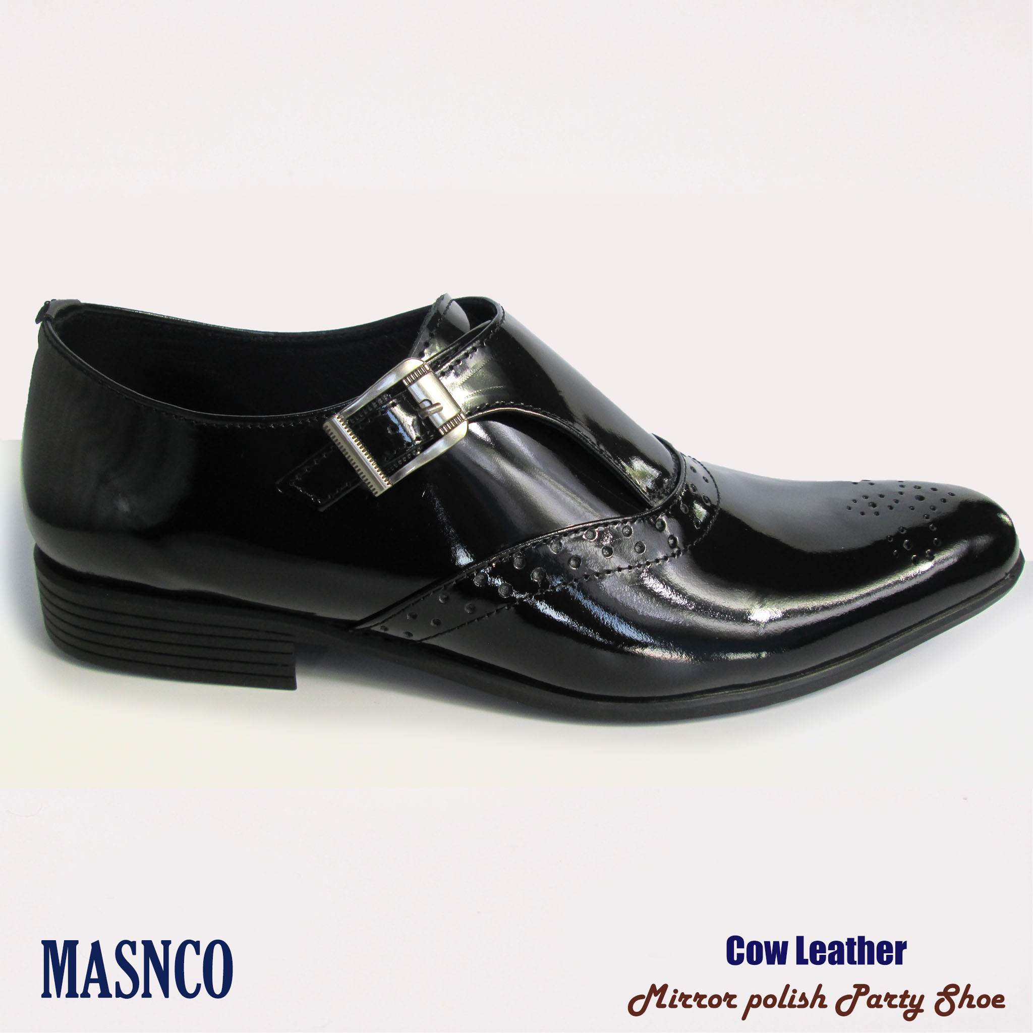 Glossy Black Cowhide Leather Monk Strap Shoe.