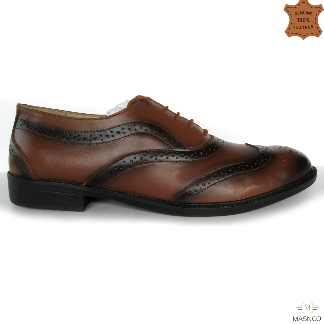 Mens Oaktrak Oxford Classic Formal Brogues Real Genuine Leather in Black or Brown 