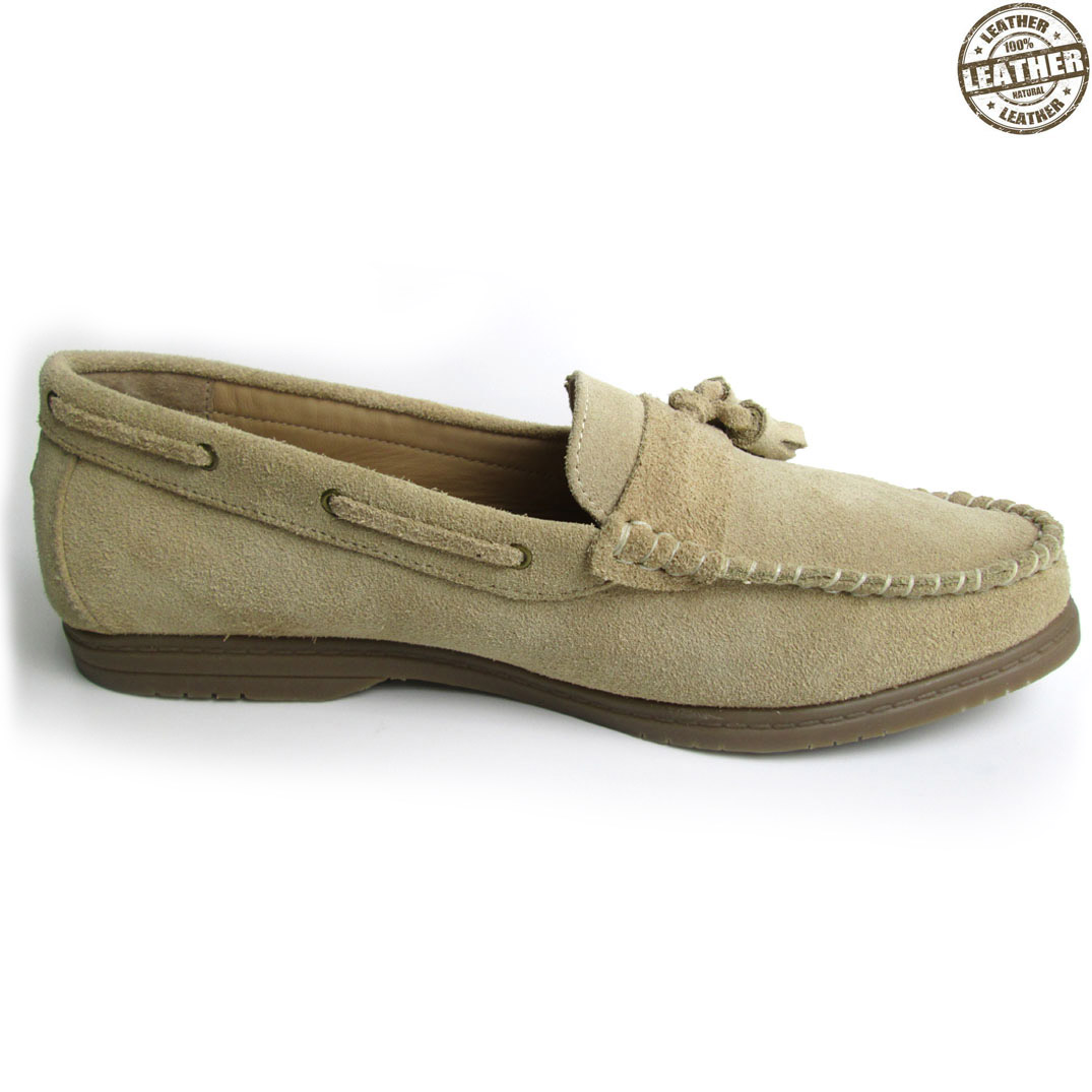 Suede Leather Loafers in Beige