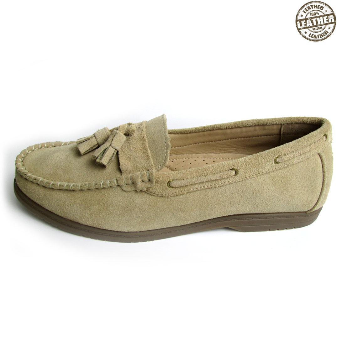 Suede Leather Loafers in Beige