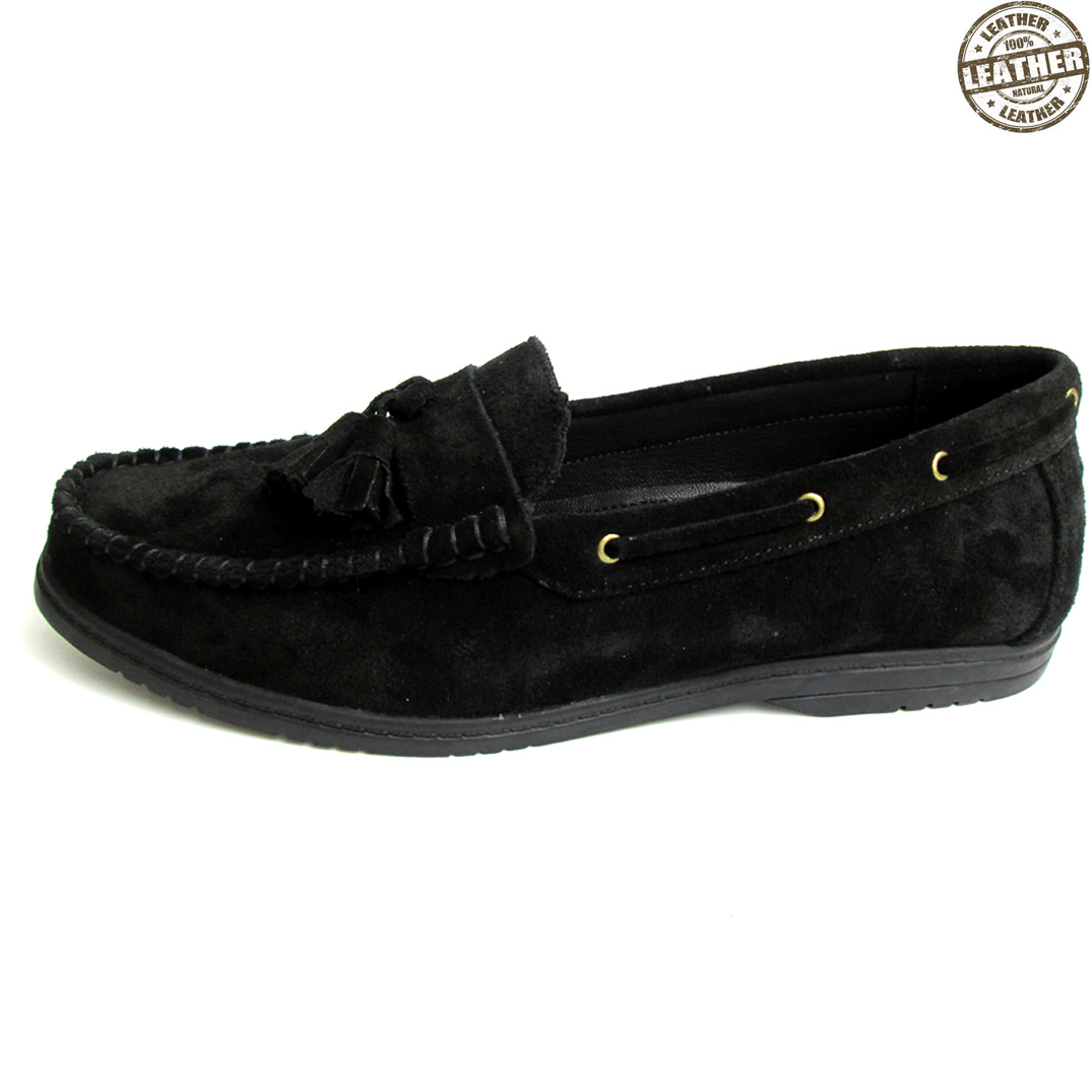 Suede Leather Loafers in Black