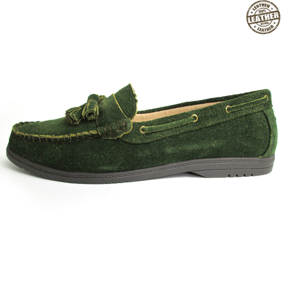 Suede Leather Loafers in Green