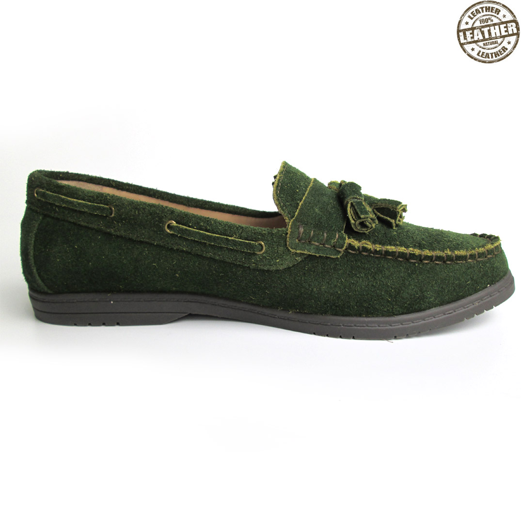 Suede Leather Loafers in Green