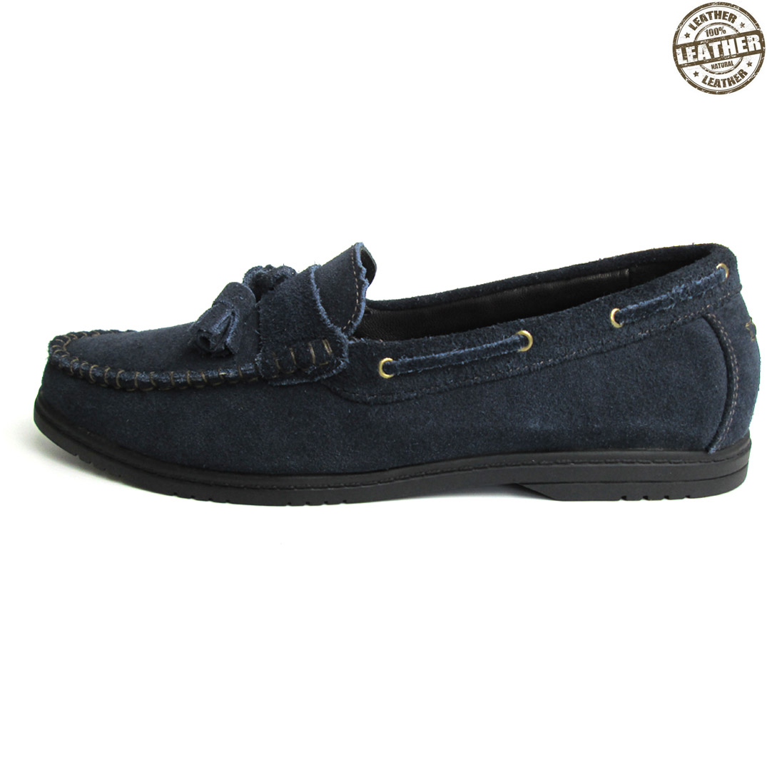 Suede Leather Loafers in Navy Blue