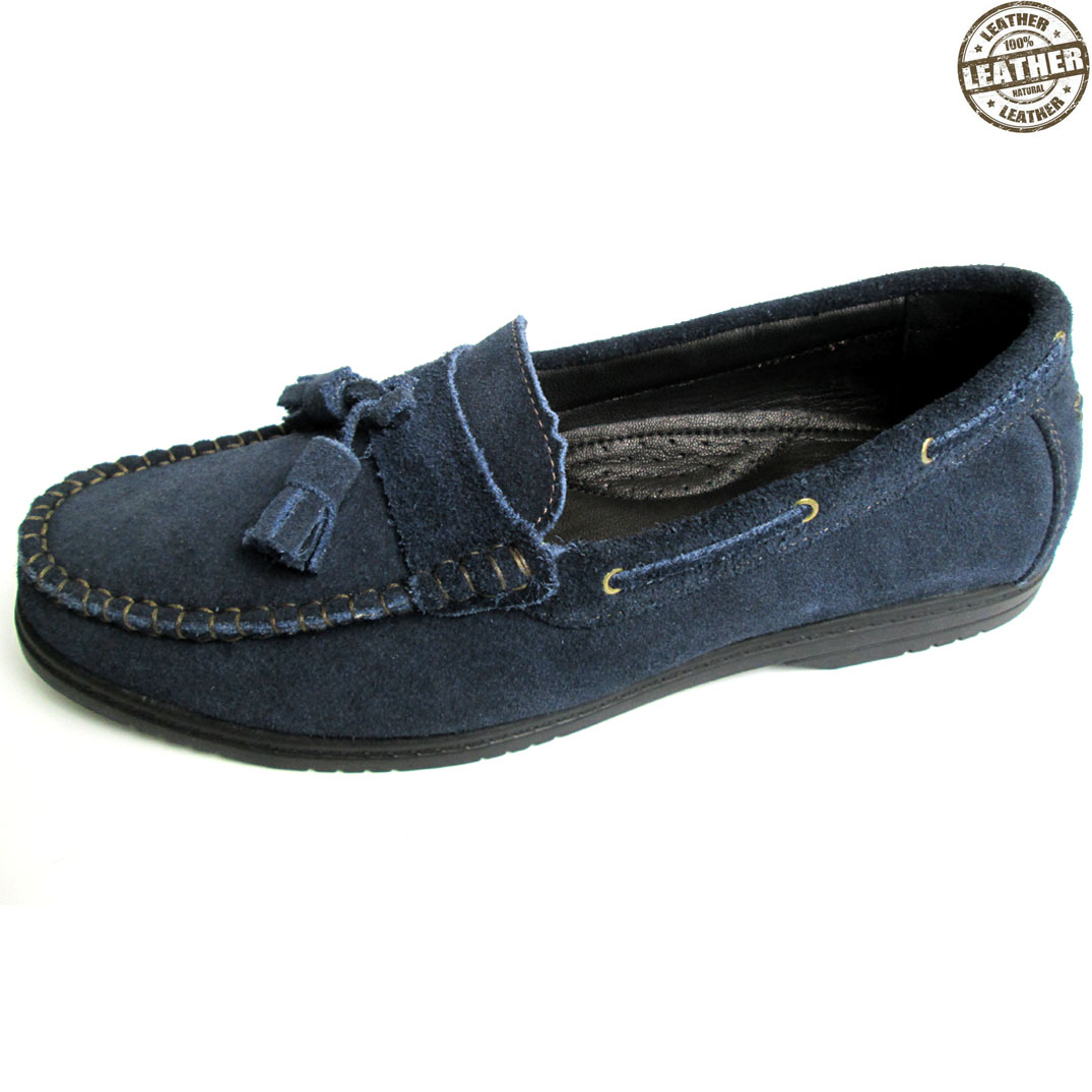 Suede Leather Loafers in Navy Blue – MASNCO
