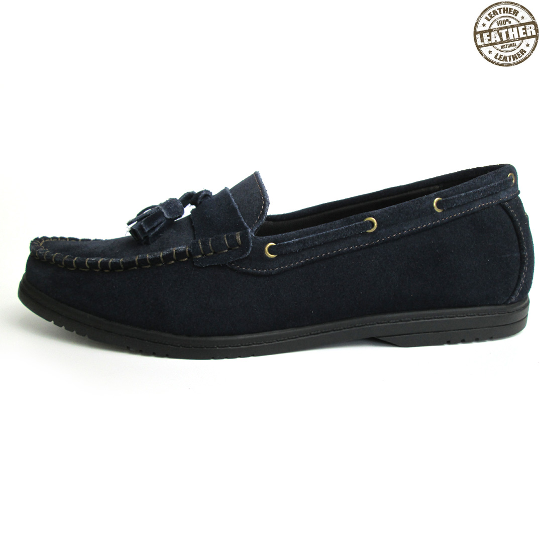 Suede Leather Loafers in Deep Blue