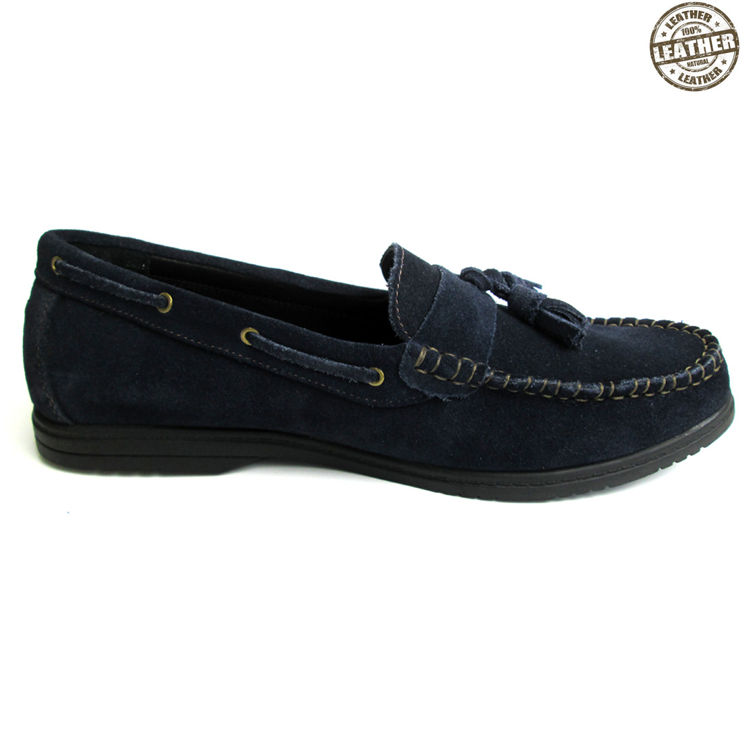 Suede Leather Loafers in Deep Blue