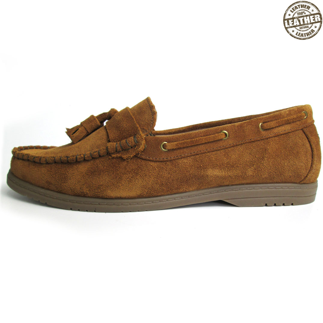 Suede Leather Loafers in Tan