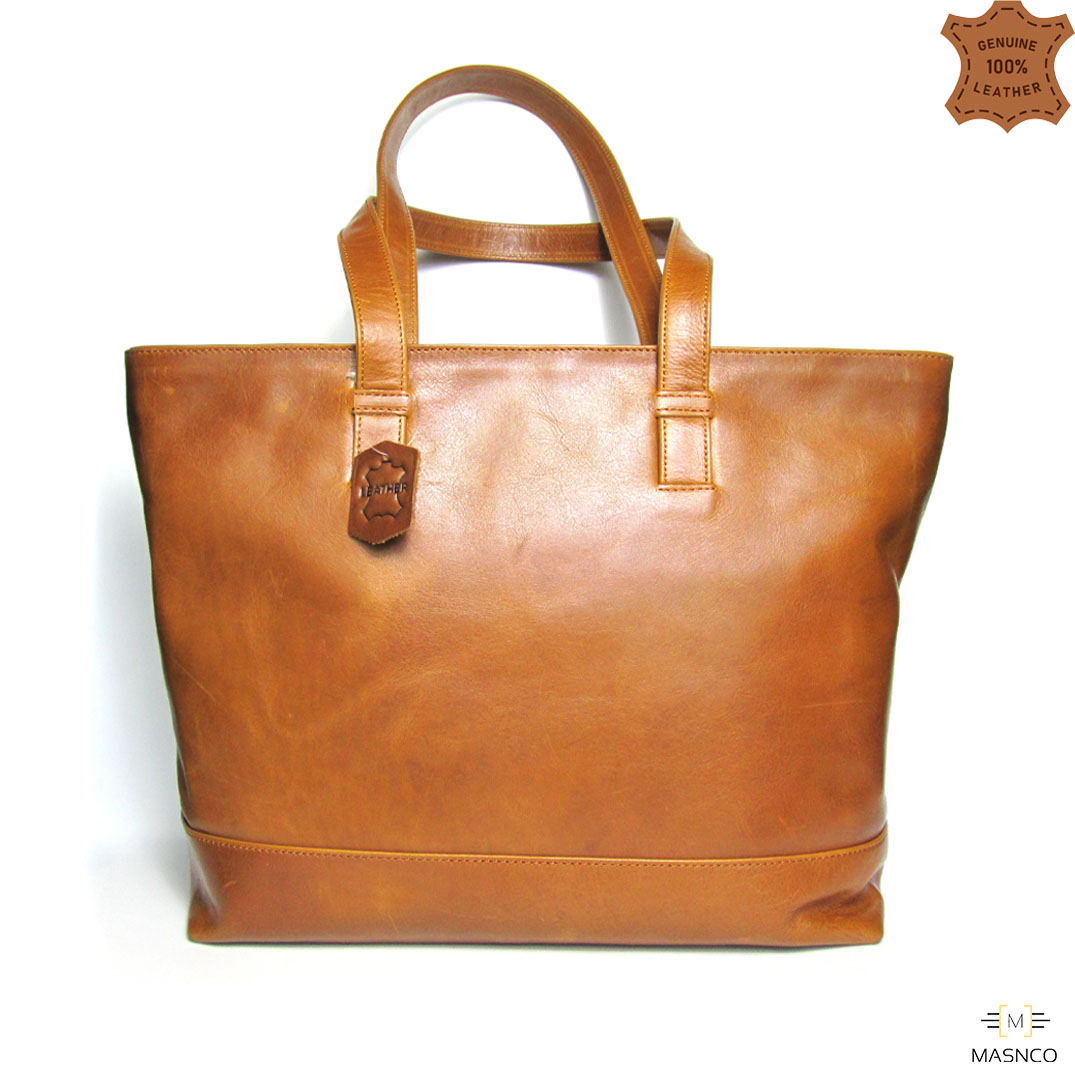 Womens Genuine Leather Handbag Urban Style Satchel Tote Bag (Brown)