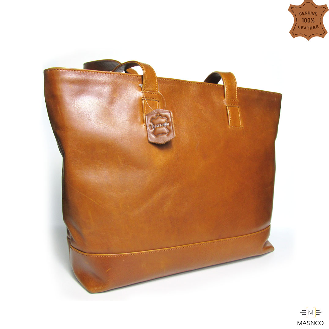 Womens Genuine Leather Handbag Urban Style Satchel Tote Bag (Brown)