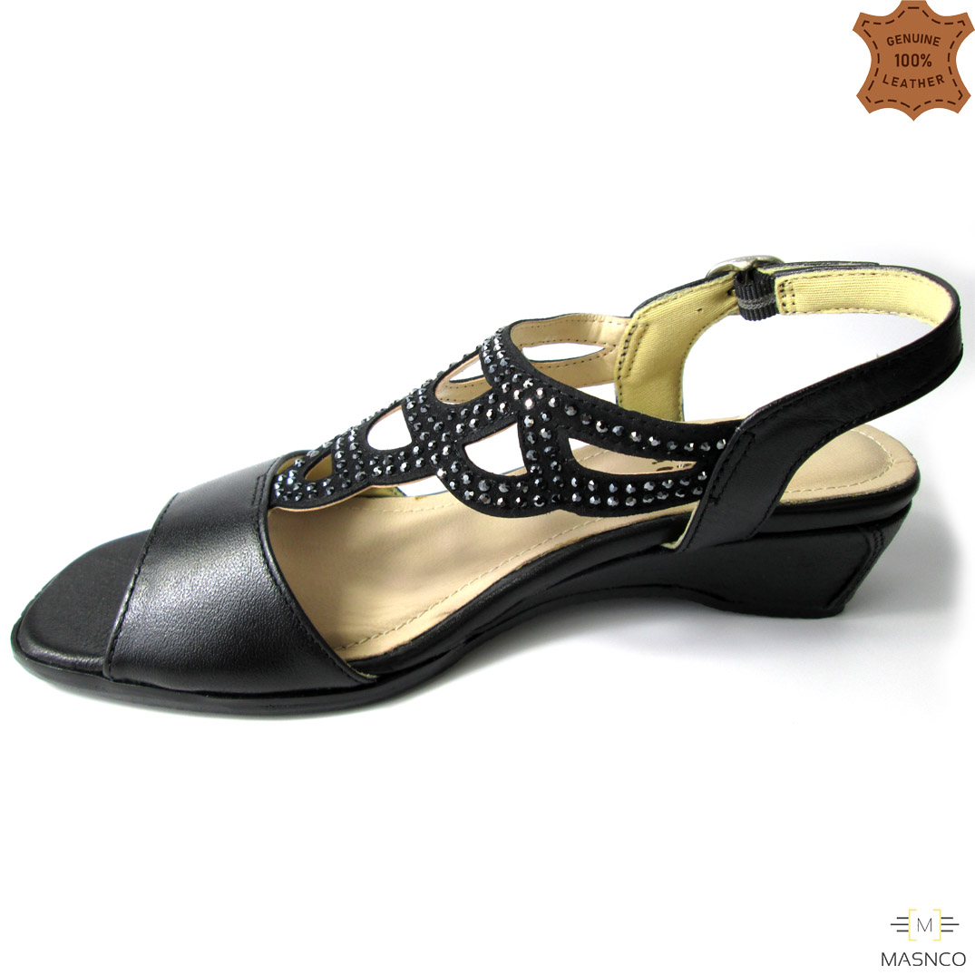 Black Leather Sandals for Women
