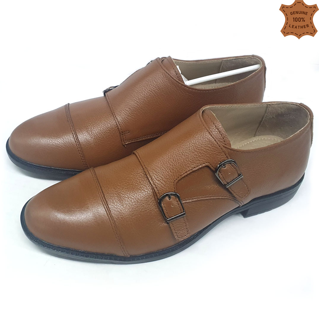 Double Monk Formal Shoes for Men Camel Color