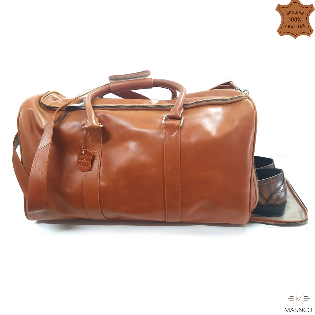 Personalized Full Grain Leather Travel Bag with shoe Pouch Weekend