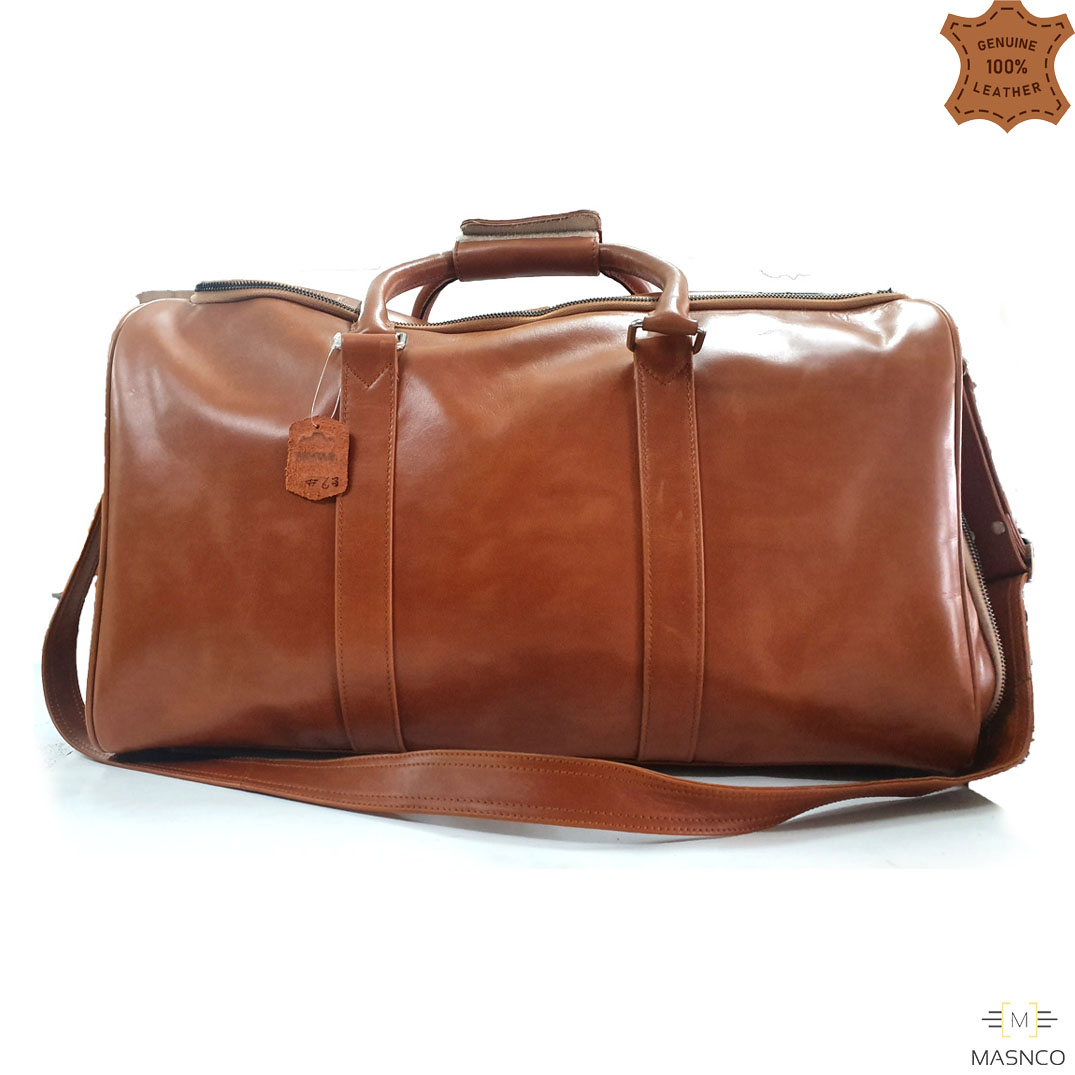 Leather Duffle Bag with shoe compartment.