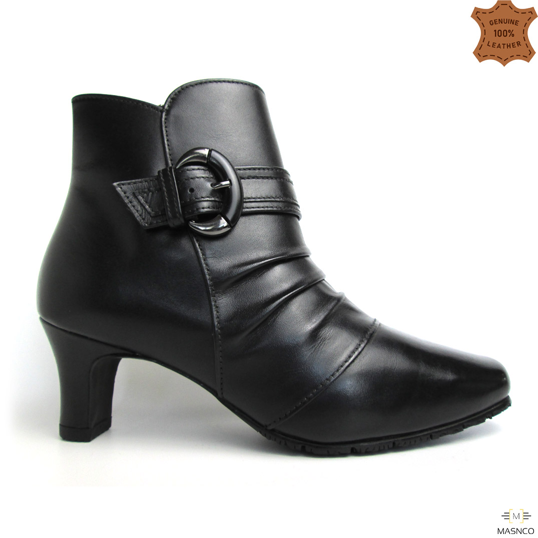 Alpha Leather Boot With Buckles for Women (Black)