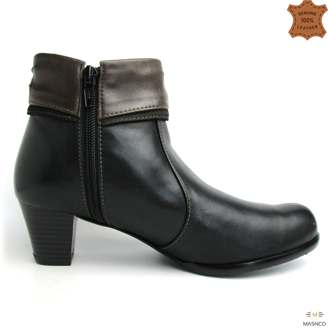 Alpha Leather Boot With Leather straps for Women (Black)