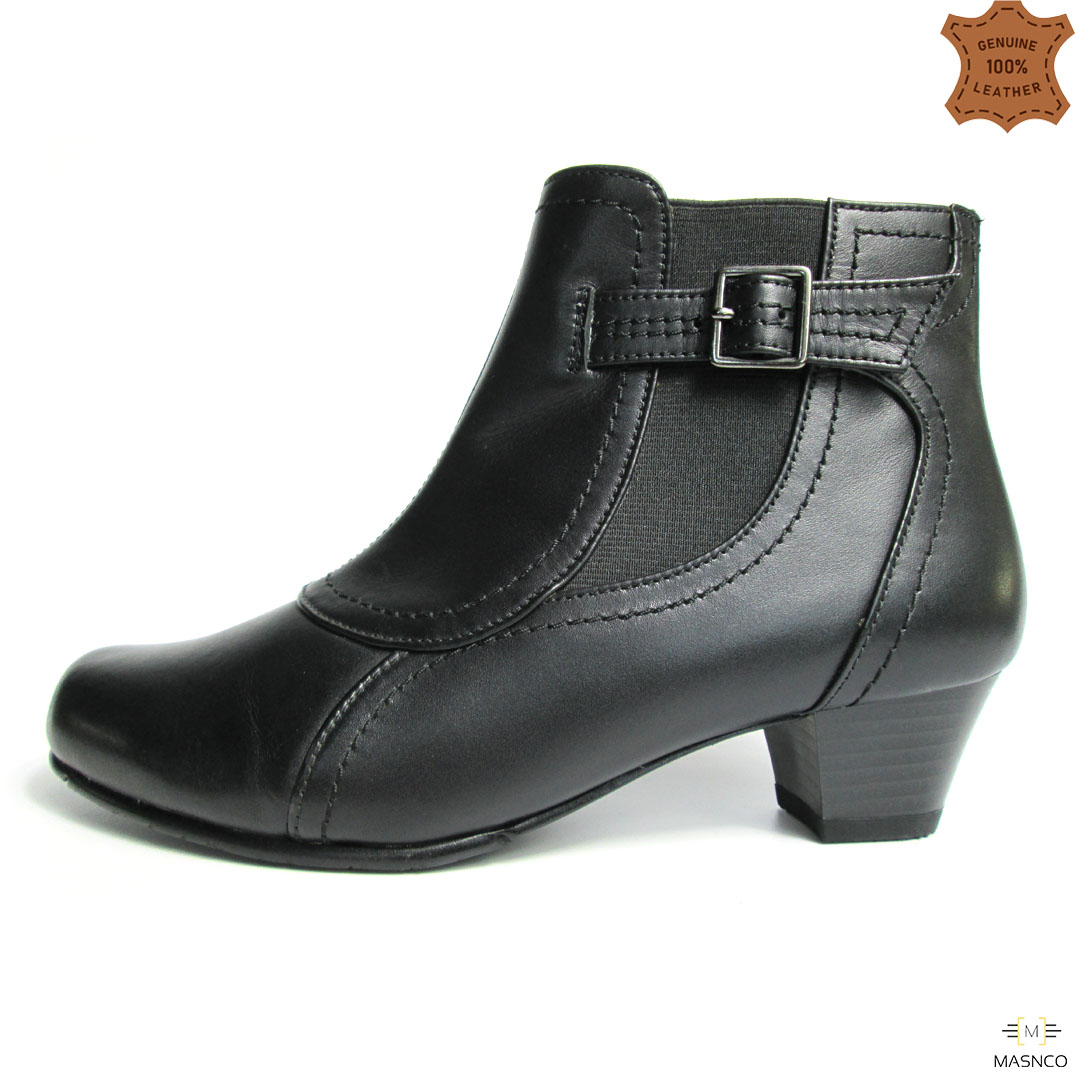 Leather Boot With Buckles & Elastic for Women (Black)