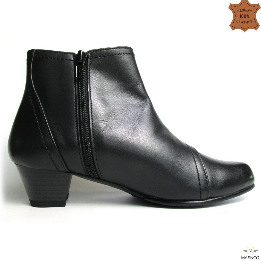 Leather Boot With Buckles & Elastic for Women (Black)