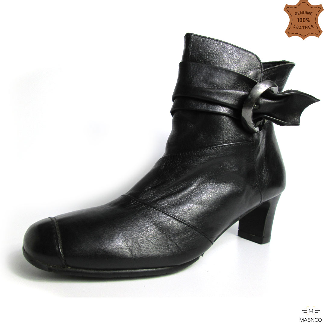 Women’s Black Riding Leather Boots with Buckles