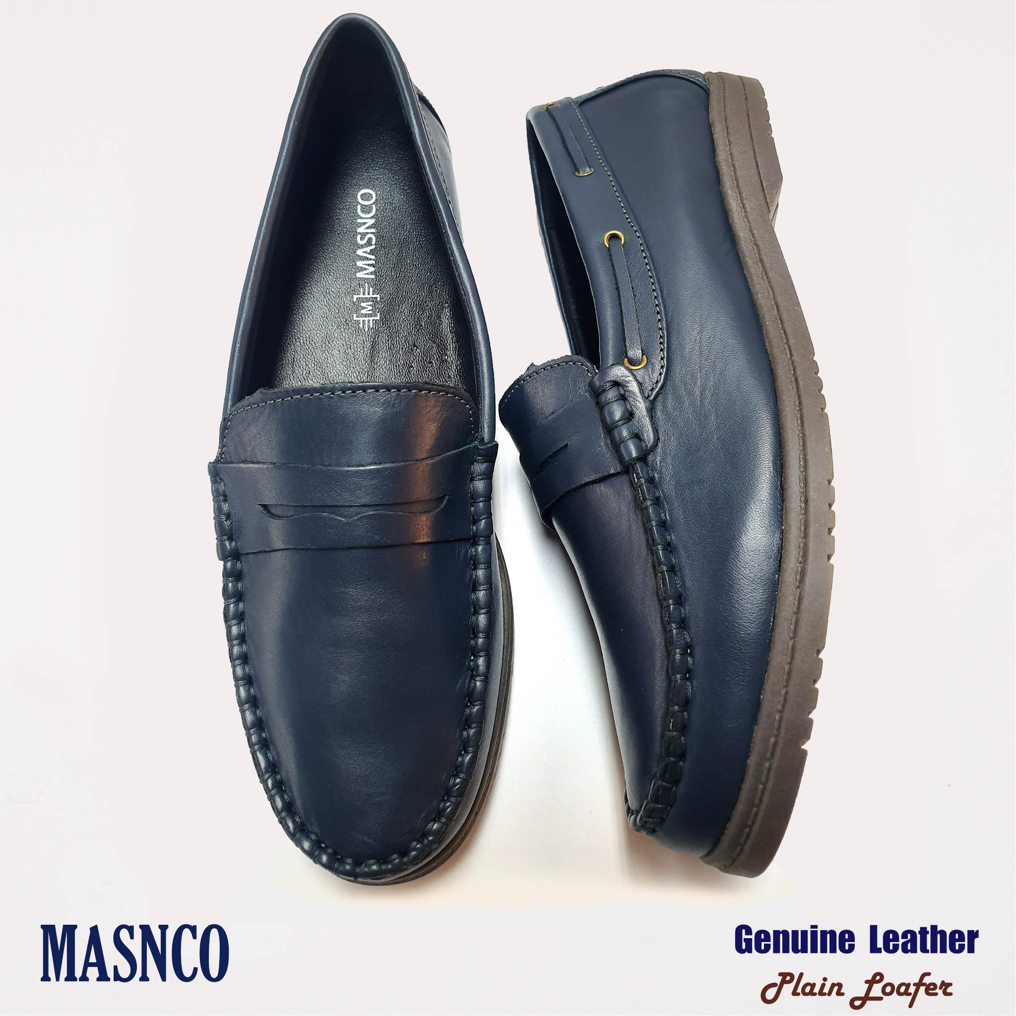 Leather Loafer in Blue without Tassels